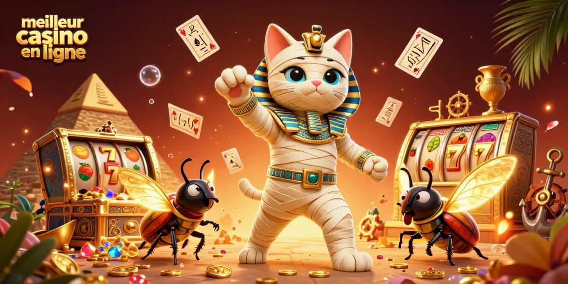 Le meilleur casino en ligne dévoile un chat momie égyptien féérique dans un casino pyramidal.