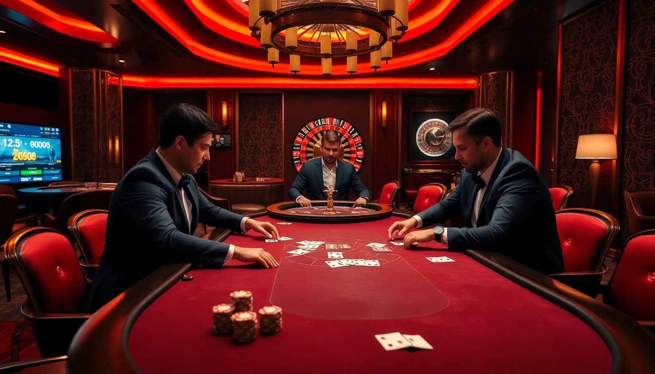 High-stakes poker table with players at Nhà Cái 68VIP Có Uy Tín, showcasing excitement and professionalism.