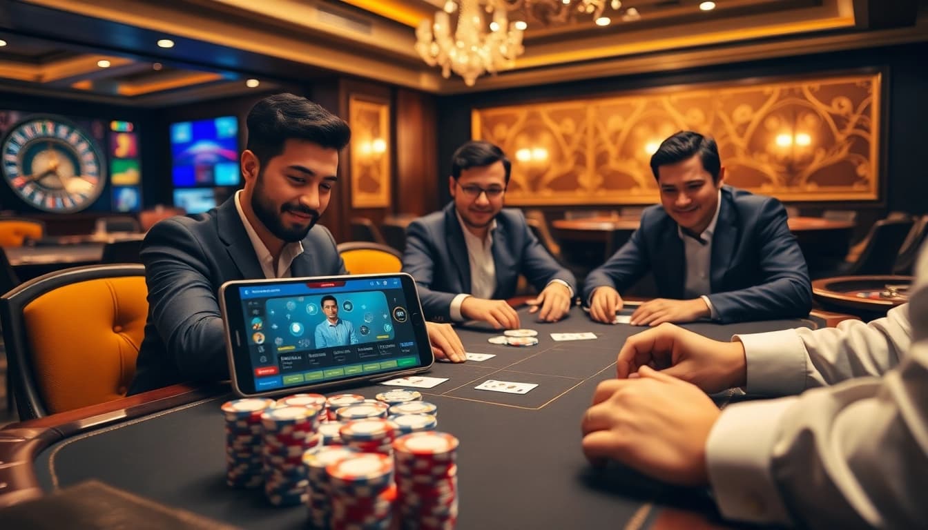 Engage with IDN Poker excitement at a luxurious casino table featuring intense gameplay and vibrant poker chips.