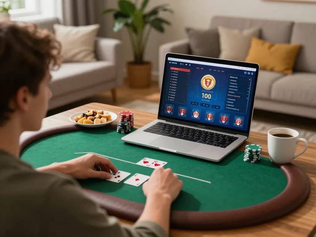 Playing poker online at home with UU88, showcasing a cozy gaming atmosphere.