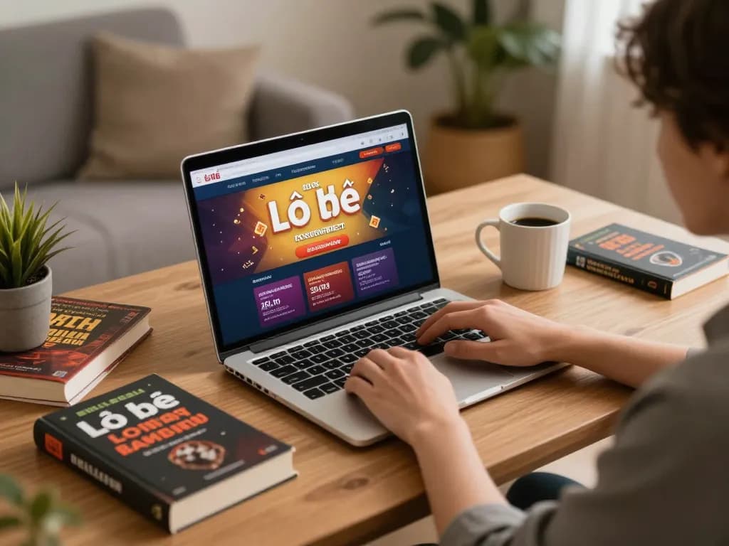 Lô đề online gaming experience at home, featuring a player engaged with a laptop and strategy materials.