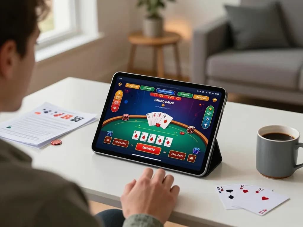sc88 player using tablet in a cozy home setup to enjoy an online casino experience