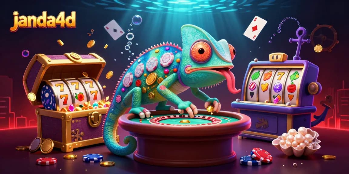 Janda4D menawarkan pengalaman slot menarik dengan chameleon pemilik kasino di tengah gemuruh koin dan harta karun.