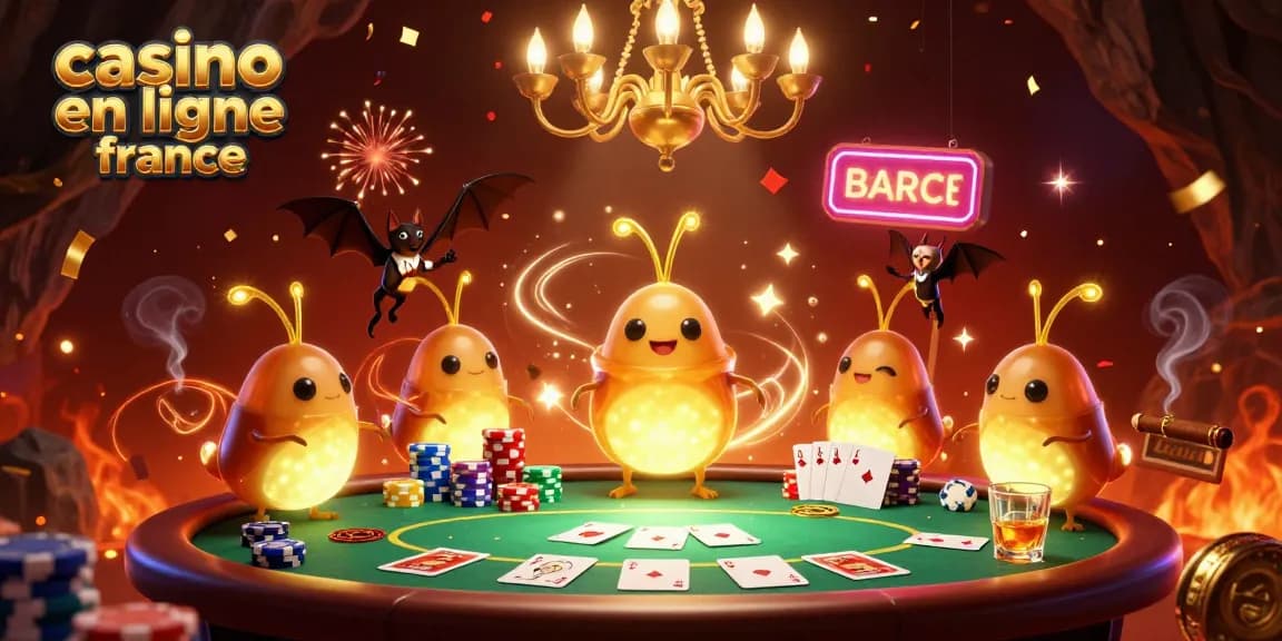 Des vers luisants illuminant un casino en ligne France, créant une ambiance festive et colorée.
