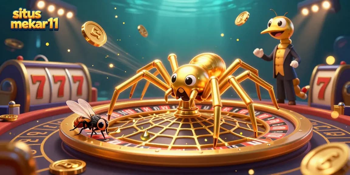 Experience thrilling bets at situs mekar11 with a dynamic roulette-themed illustration featuring captivating characters.