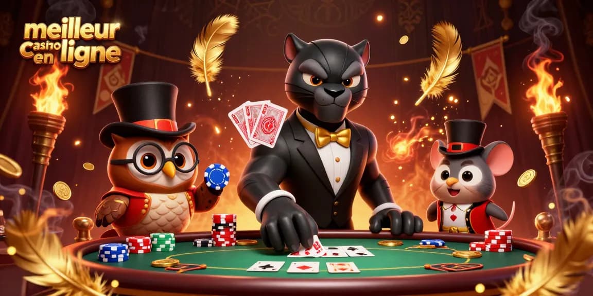 Jouer au meilleur casino en ligne avec un élégant panthère noire, hibou et souris chanceuse.