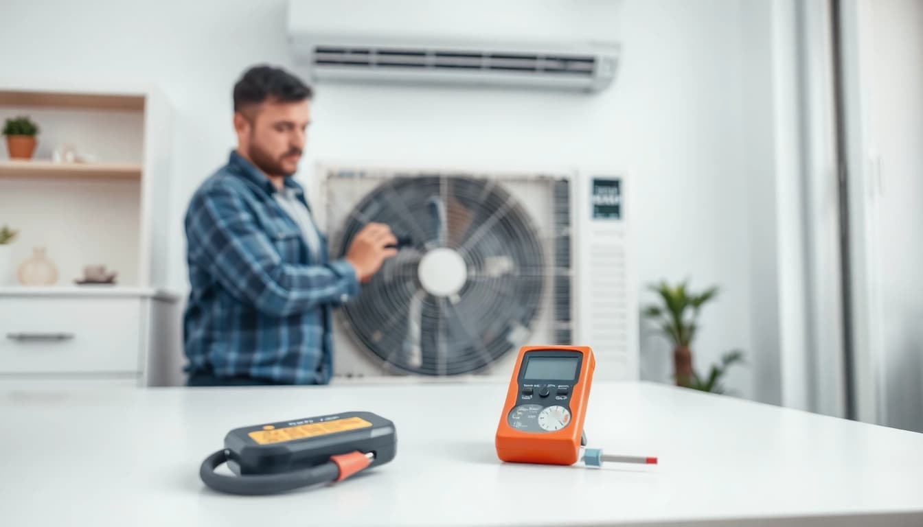 Discover what does a home warranty cover for HVAC systems with a technician inspecting an air conditioning unit.