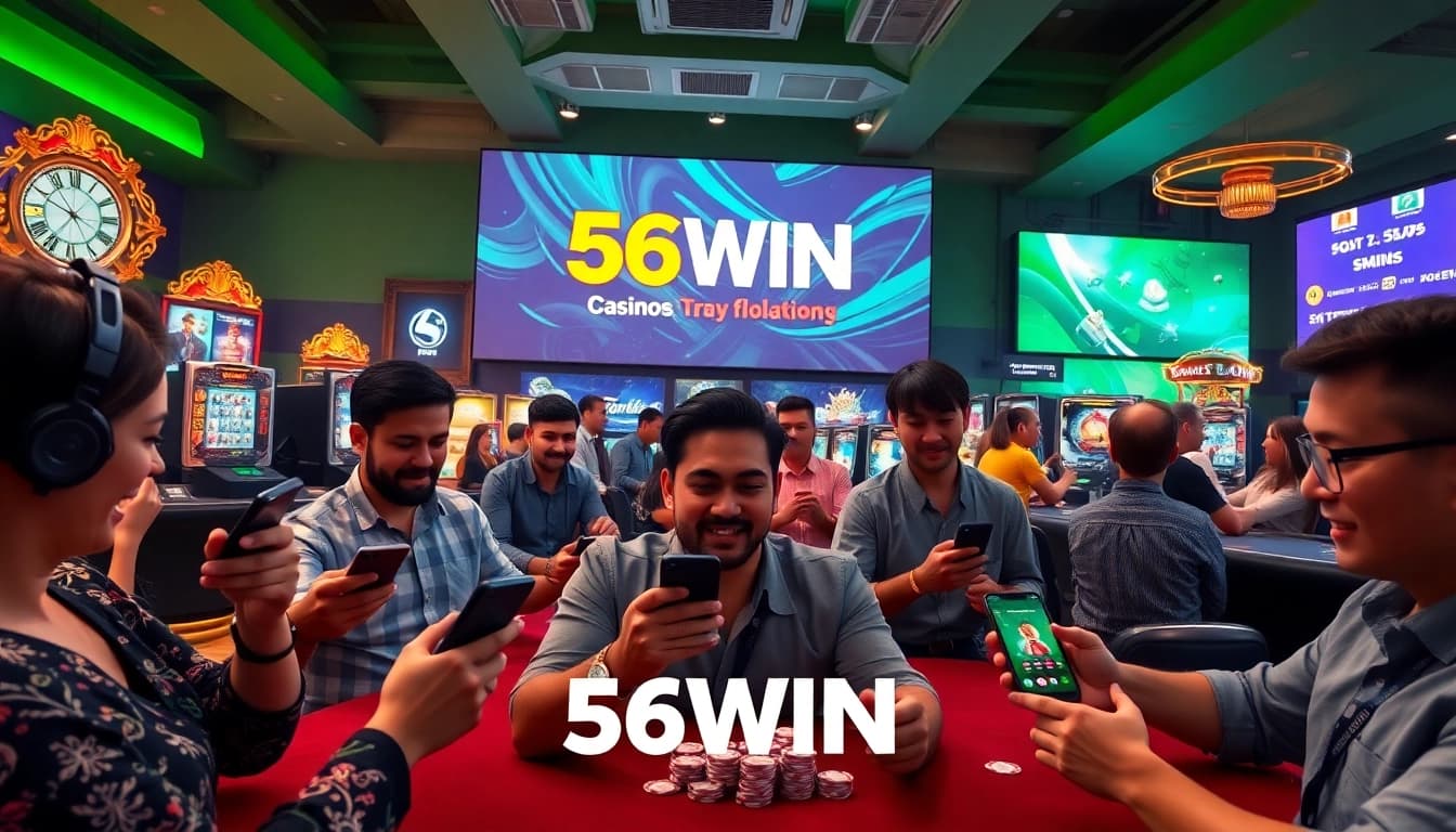 56WIN online gaming experience with players enjoying casino and sports betting.