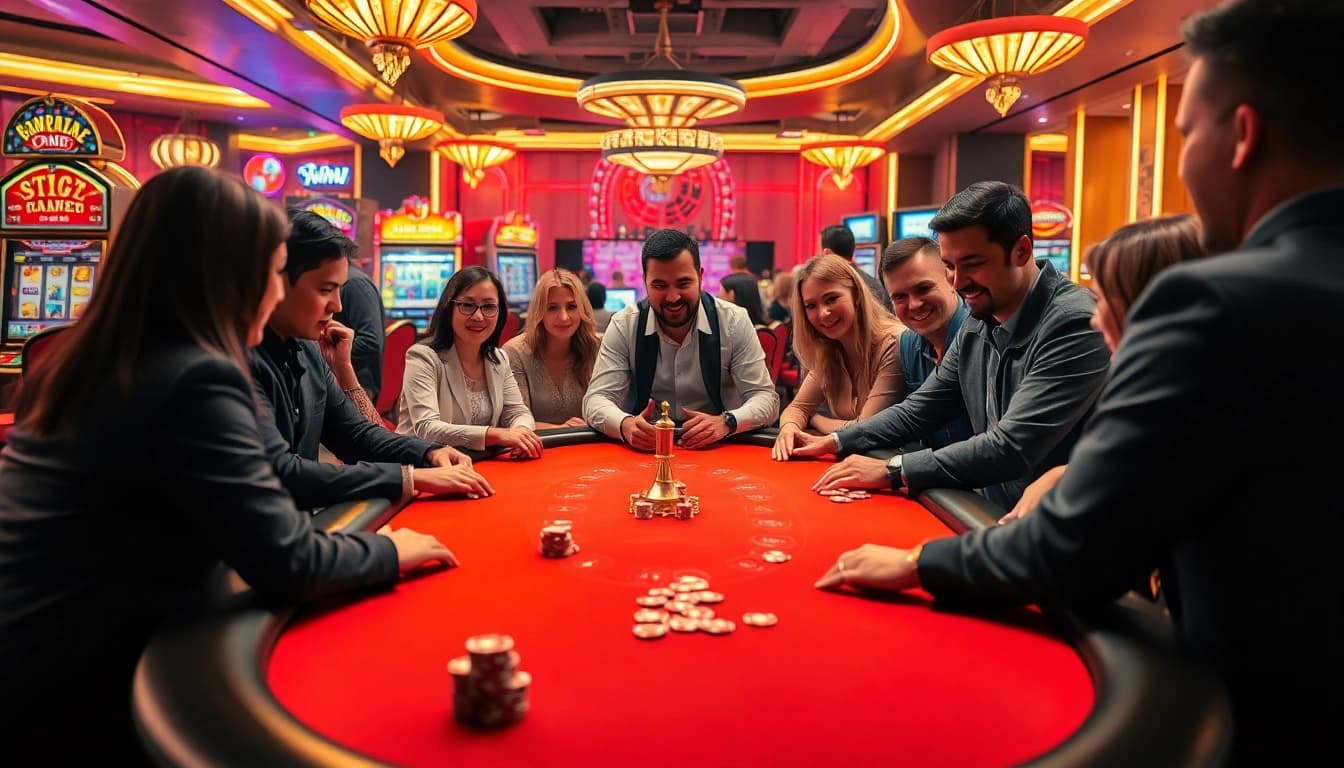 Crowd engaging in games at https://cwin.ru.com/ casino, showcasing excitement in vibrant atmosphere.