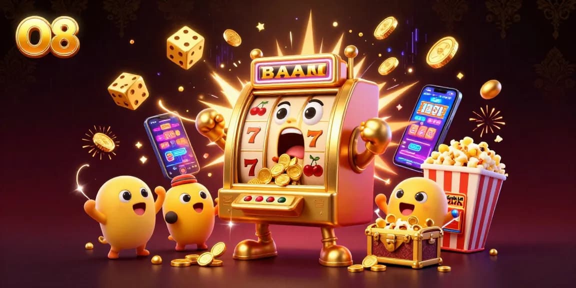 Engage with O8 for a thrilling jackpot experience in this vibrant 3D casino scene.