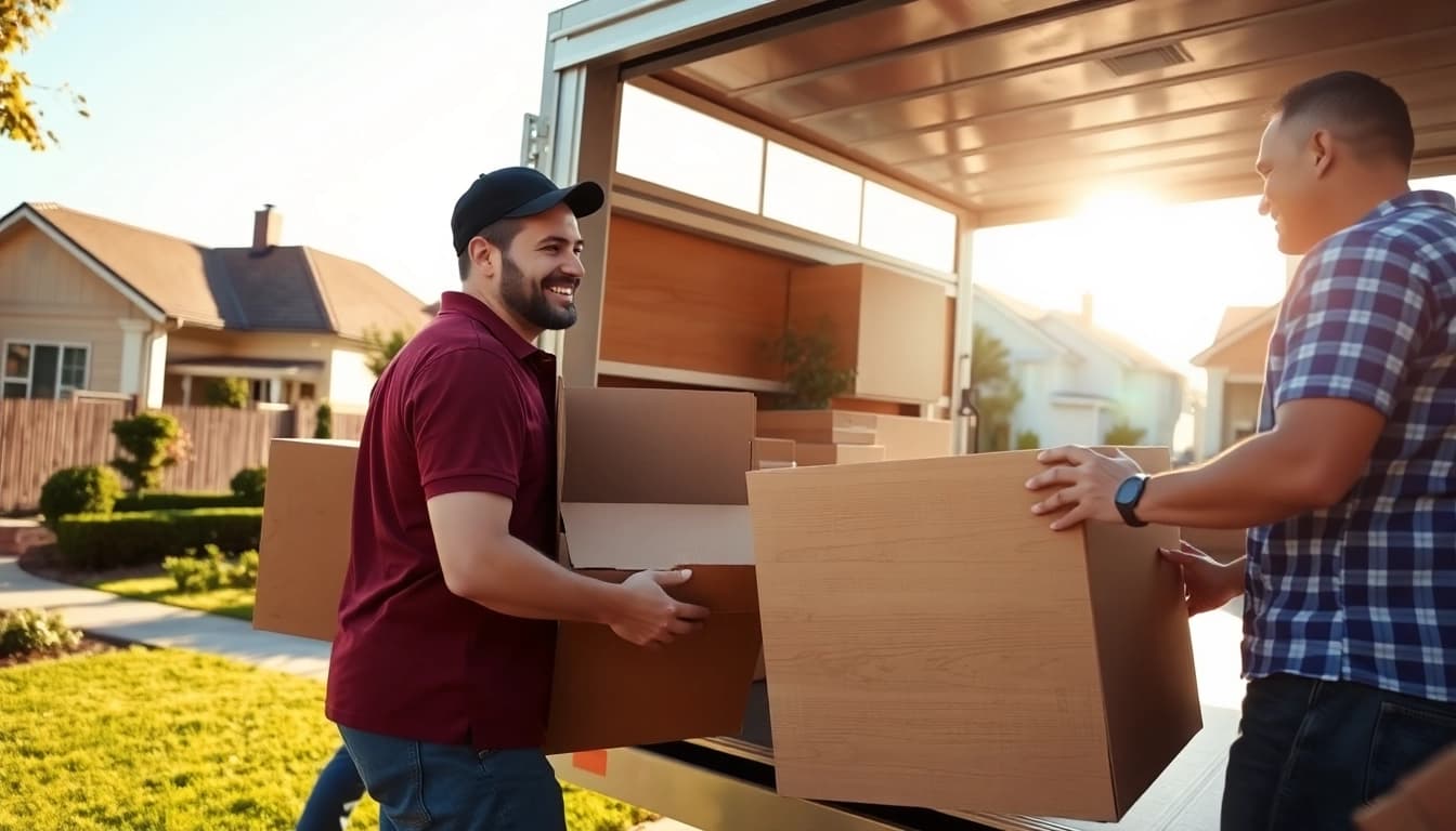 Efficient house removal companies team assisting a homeowner with moving furniture.