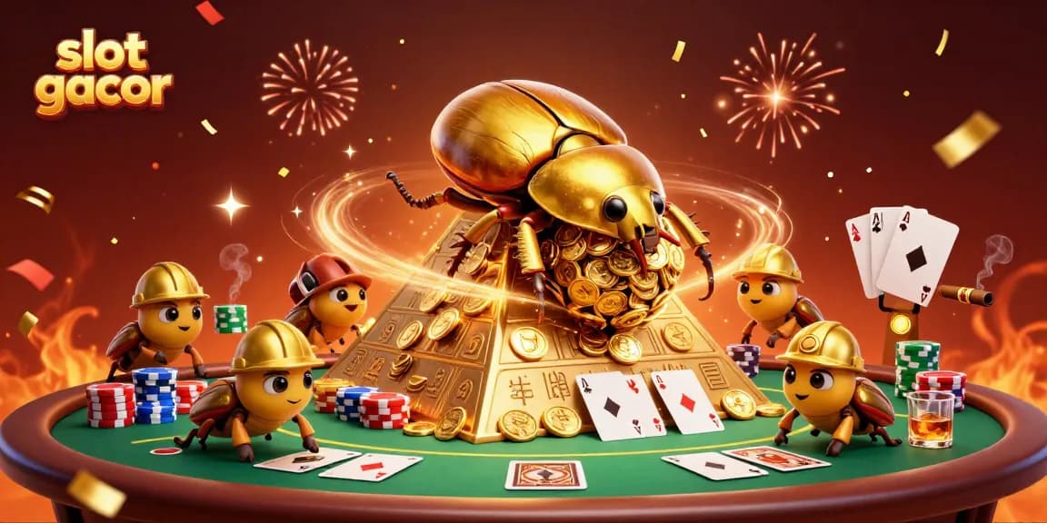 Menangkan slot gacor dengan ilustrasi kasino yang penuh warna dan simbol keberuntungan.