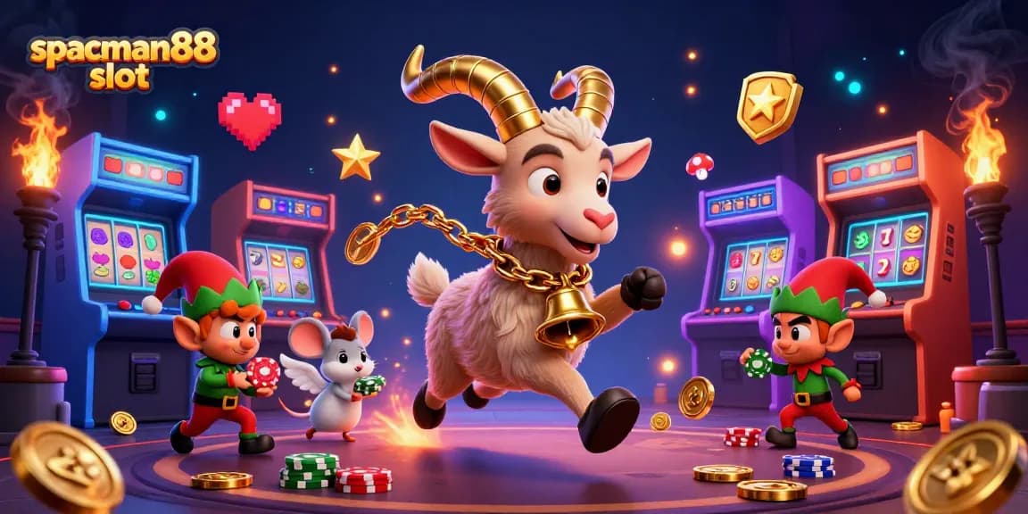 Spaceman88 slot illustration showcasing a lively holiday casino with engaging characters and vivid gaming elements