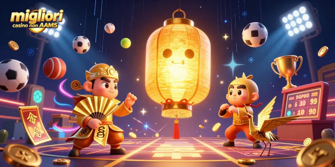 Scopri i migliori casino non AAMS: un'illustrazione vibrante con simboli fortunati.