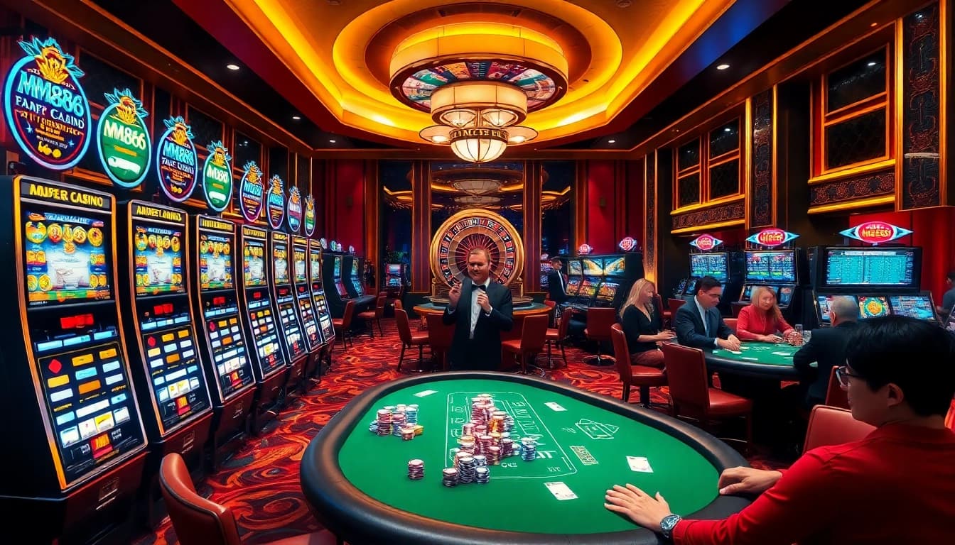 Engaging poker gameplay at MM888 casino with colorful chips and excitement.