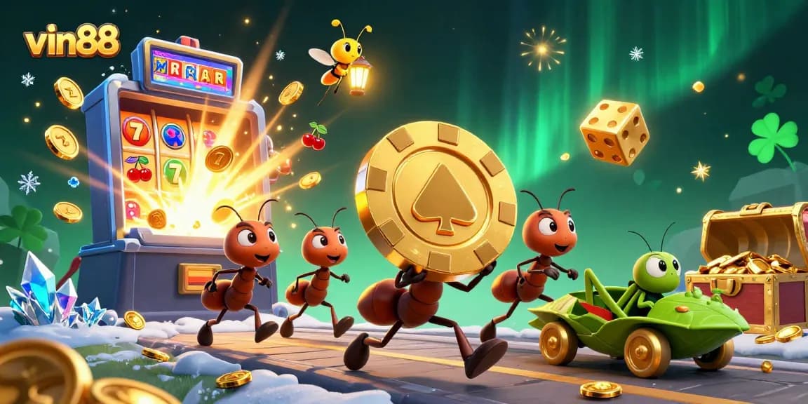 Experience thrilling moments at vin88 with a team of heisting ants and vibrant casino elements.
