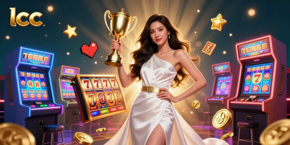 Experience the thrill of lcc's authentic gaming with a victorious Asian woman celebrating casino wins.