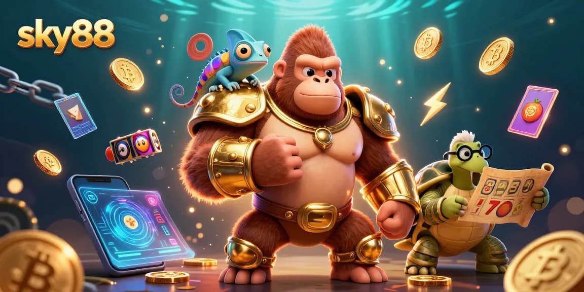 Spin and win big with sky88 in this vibrant 3D casino illustration showcasing thrilling jackpot elements.