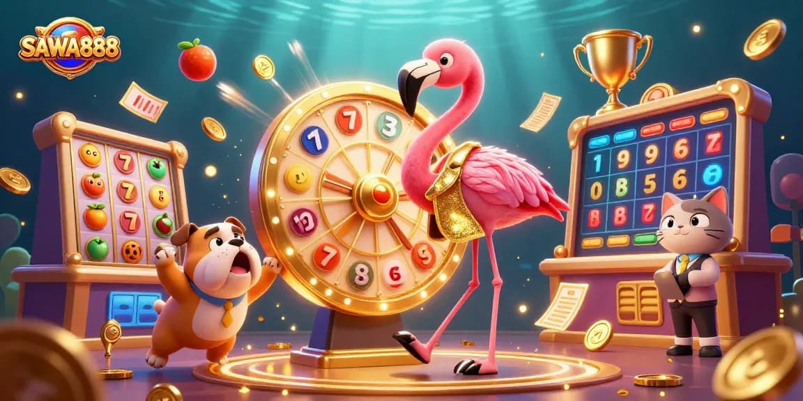 Engage in thrilling gaming adventures with SAWA888's vibrant 3D casino scene filled with action and excitement.