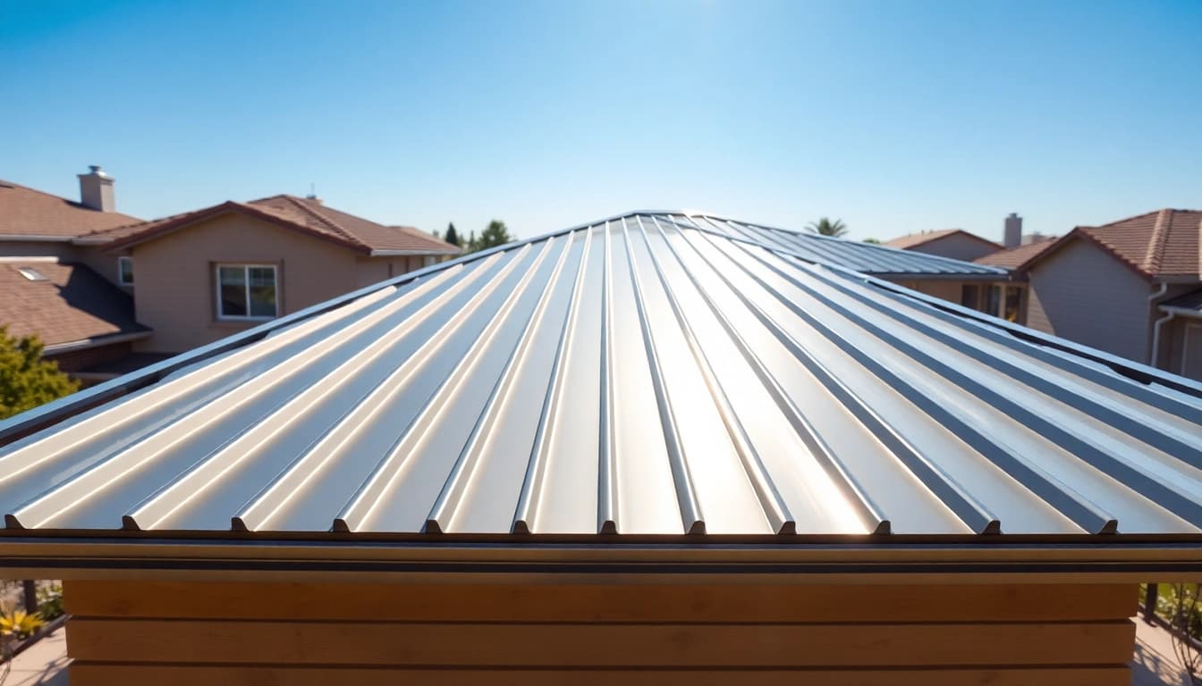 Showcase of metal roofing on a modern home highlighting its reflective surface and sleek design.