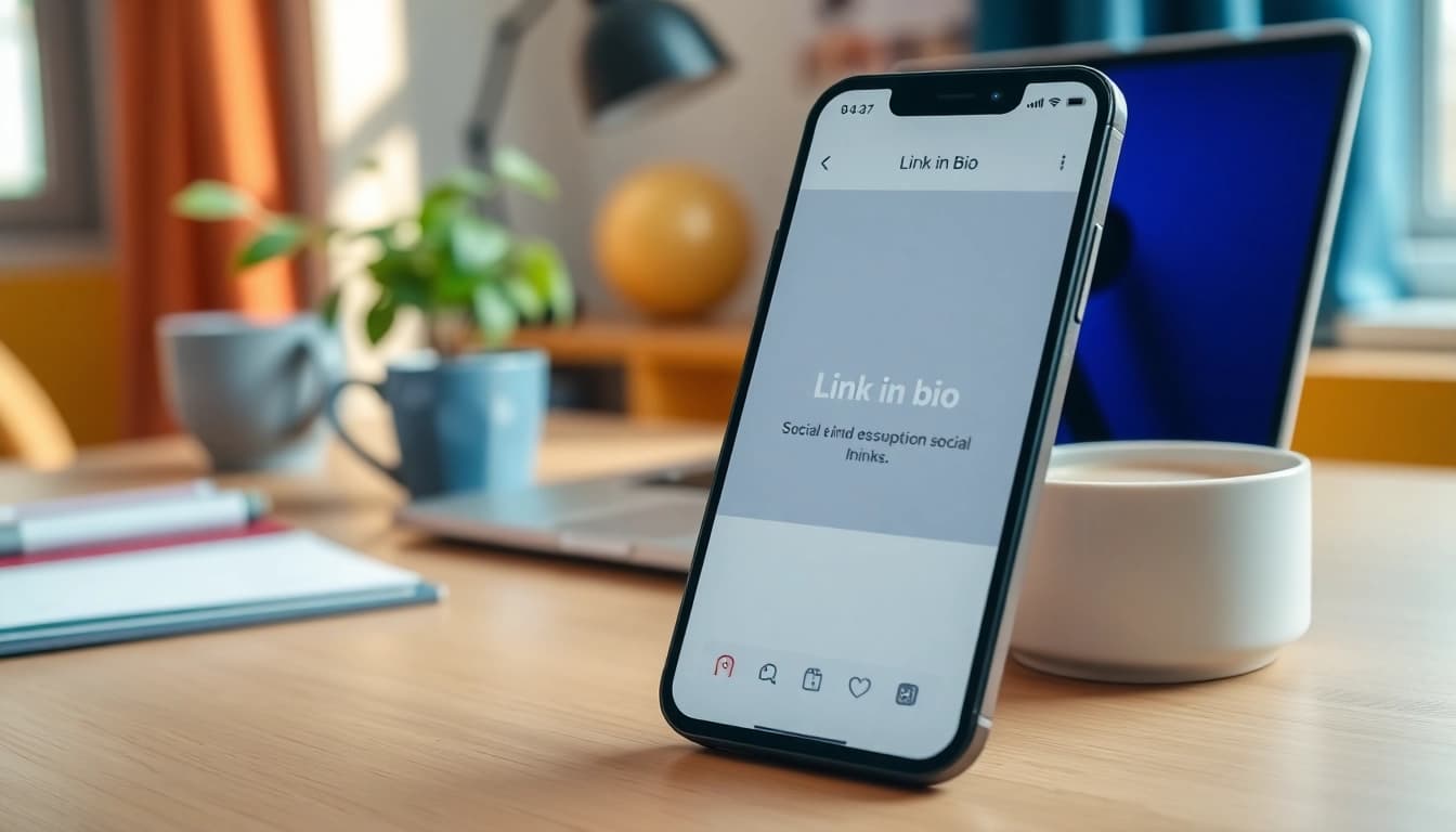 A user engaging with a Link in bio tool on a smartphone, displaying a sleek interface filled with links.