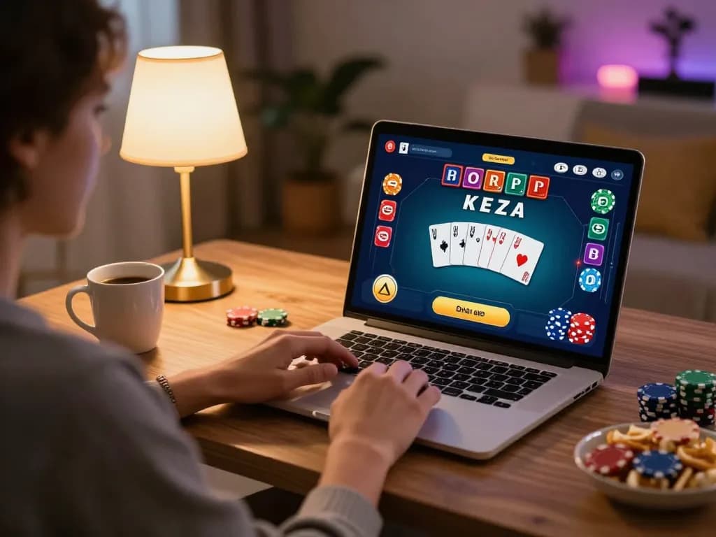 Individuals enjoying online casino games at home with ATQ interface displayed on laptop.
