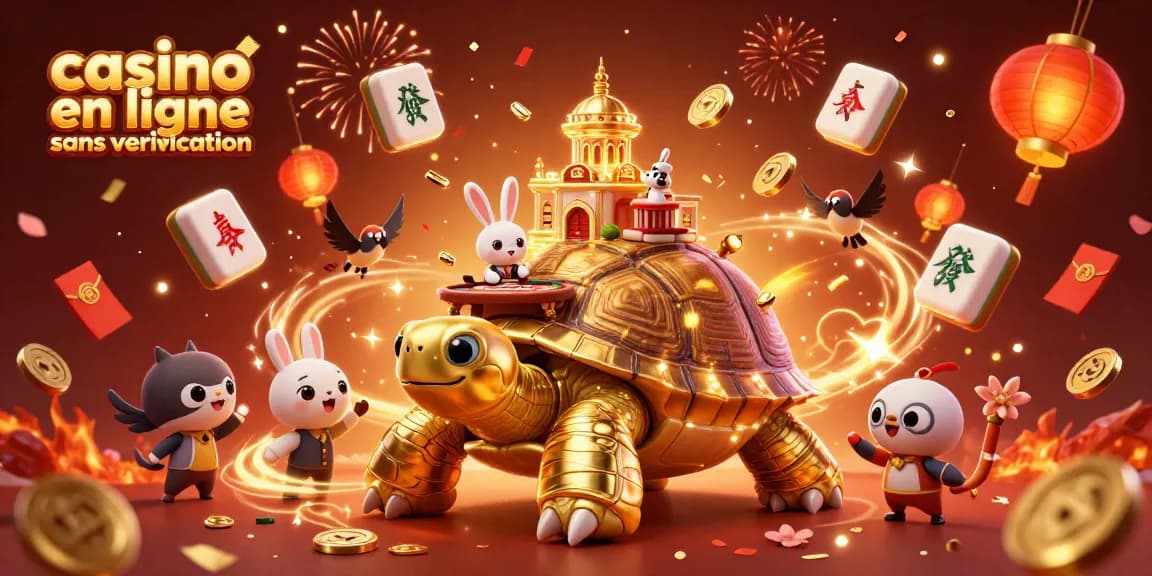 Jouez au casino en ligne sans vérification avec des éléments festifs et de la chance, décoration animée.