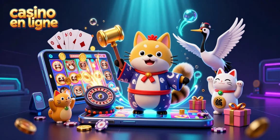 Des maneki-neko et tanuki illustrent le casino en ligne avec des jeux vibrants.