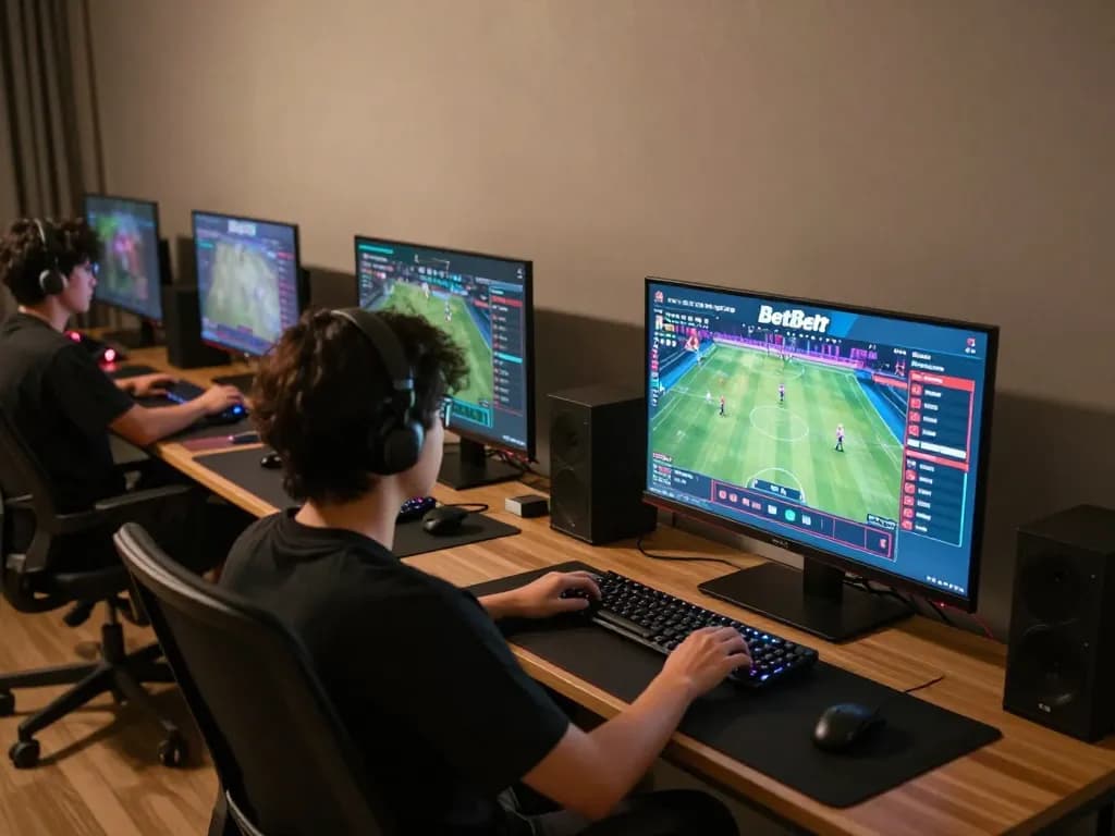 BetBet user actively placing bets on a vibrant sports betting interface, showcasing a modern gaming setup
