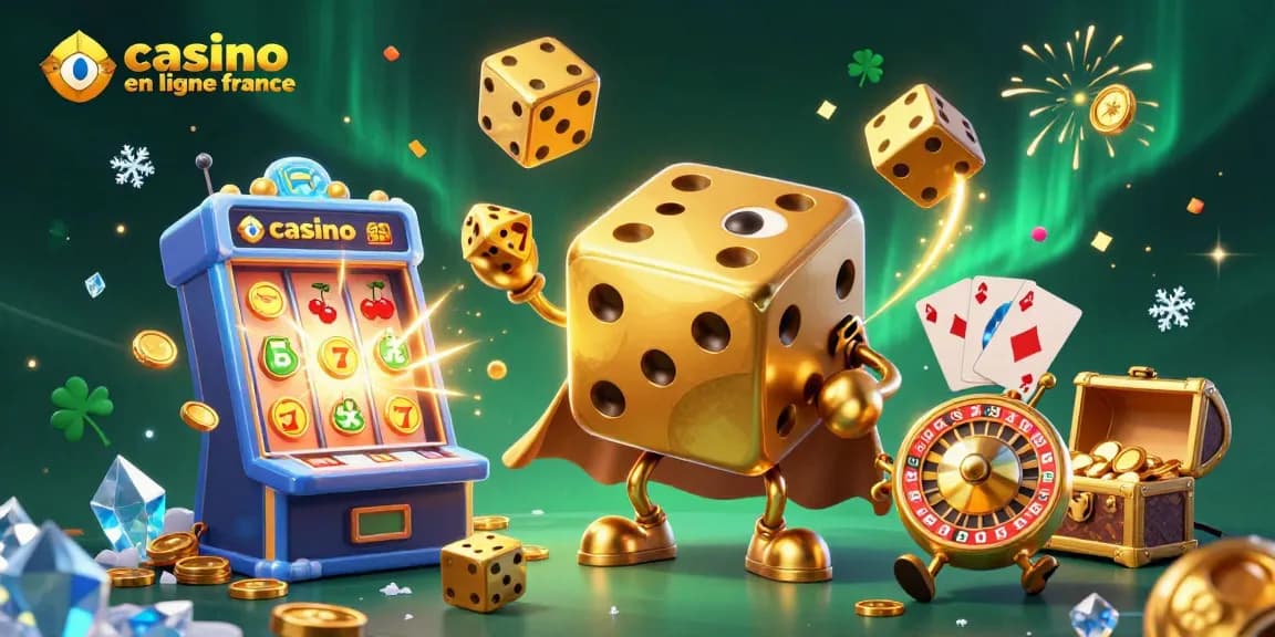 Découvrez l'univers captivant du casino en ligne France avec des dés dorés massifs et des jeux scintillants.
