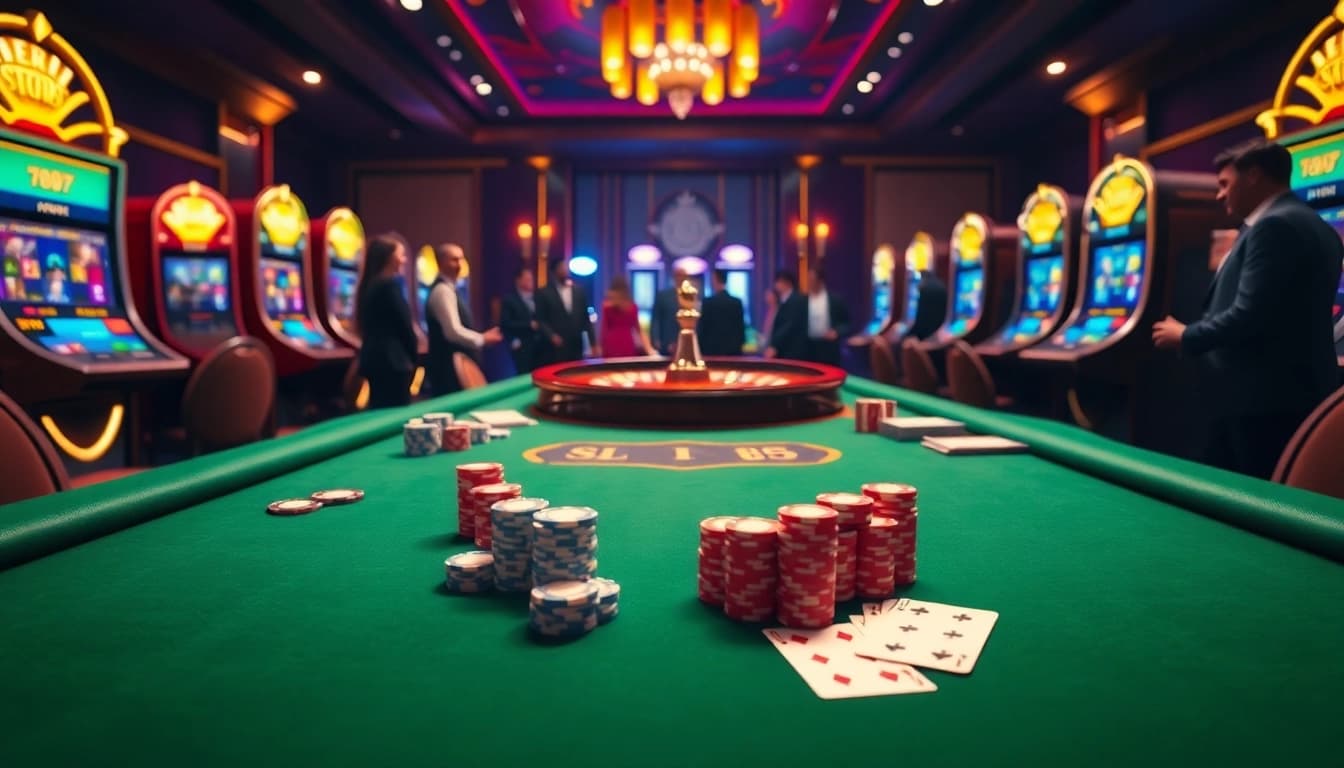 Découvrez l'excitation du casino en ligne avec des jetons de poker vibrants et une roue de roulette éblouissante.