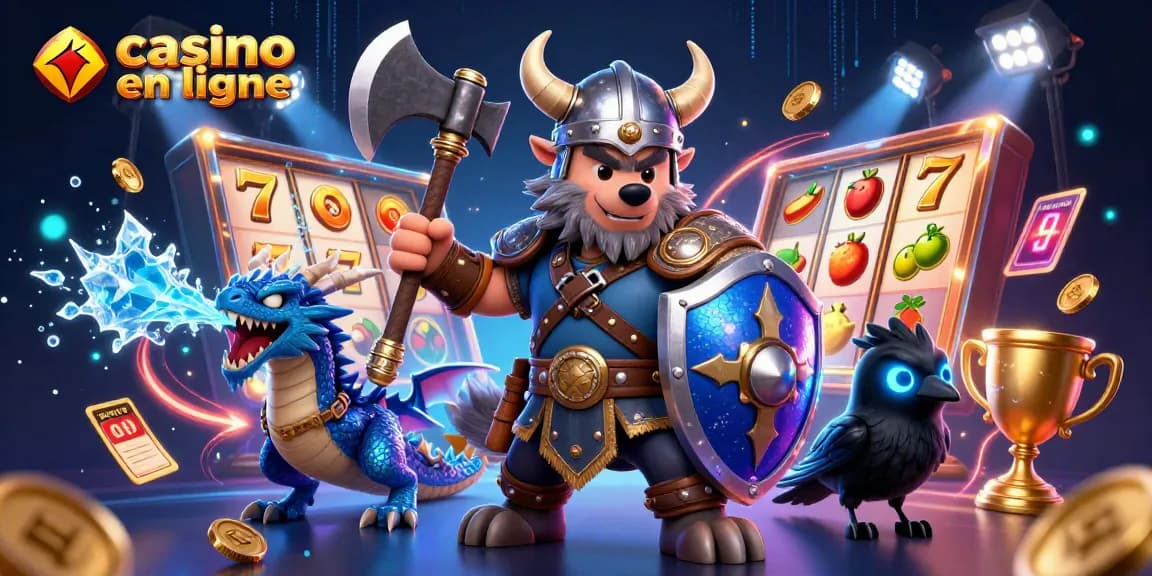 Découvrez les jeux au casino en ligne avec ce Viking, dragon et corbeau dans un univers ludique.