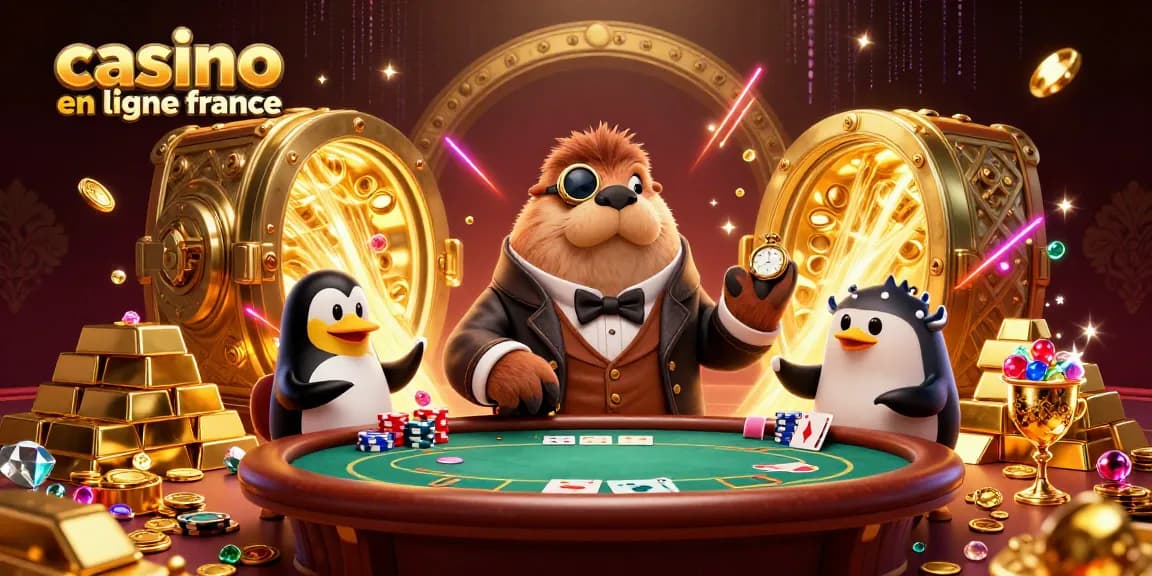 Illustration des jeux de cartes sur un casino en ligne France avec un morse et un pingouin dealer.