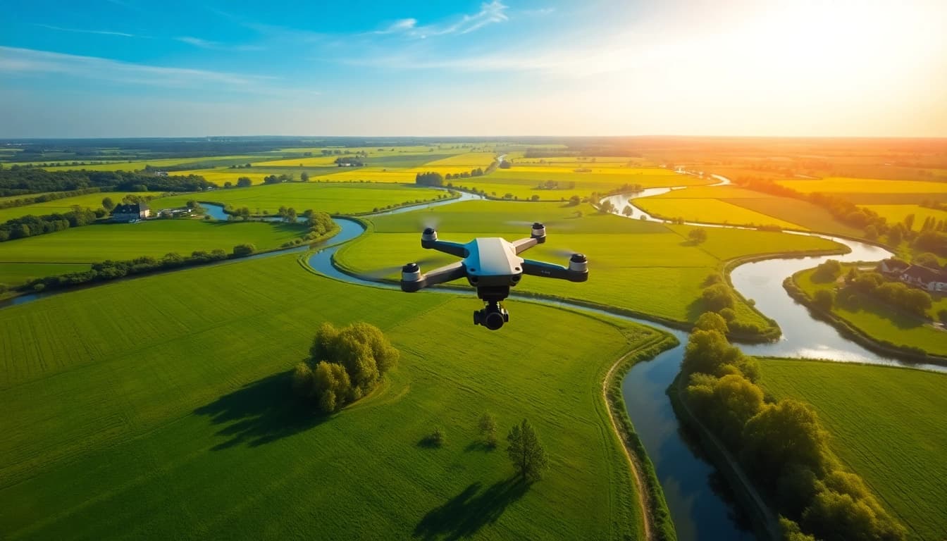 Drohnenaufnahmen Brandenburg im malerischen Landschaftsbild mit Wäldern und Flüssen