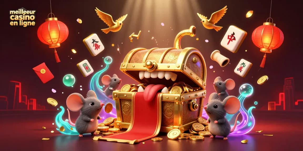 Illustrez le meilleur casino en ligne avec un trésor animé et des éléments de jeu captivants.