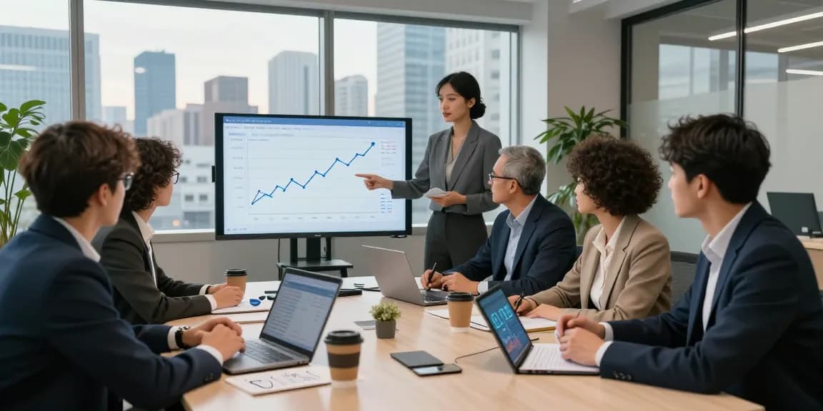 Team collaborating in an office environment to detect fraud invoice using AI technology and data analytics.