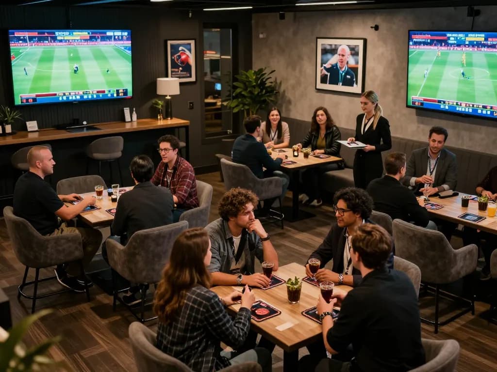 Place your bets with Link Bet88 at this lively sports betting lounge displaying live action.