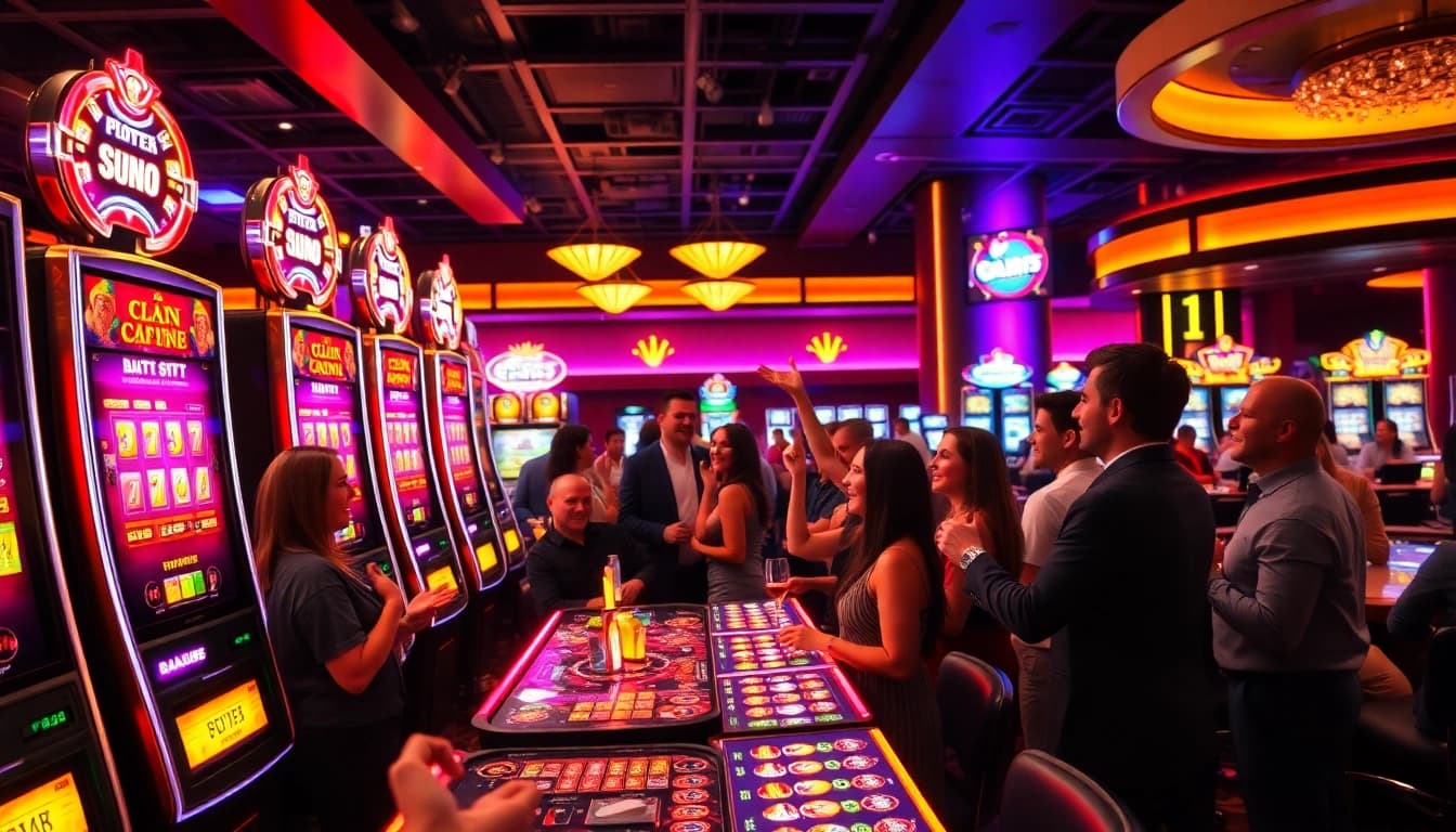 Experience the thrill of 8win casino with vibrant gaming scenes and lively players.