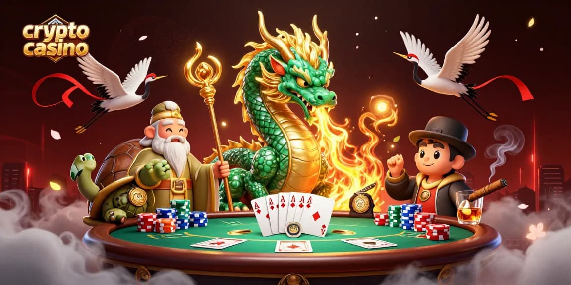 Illustration captivante de dragon jade et sage dans un casino crypto animant l'expérience de jeu.