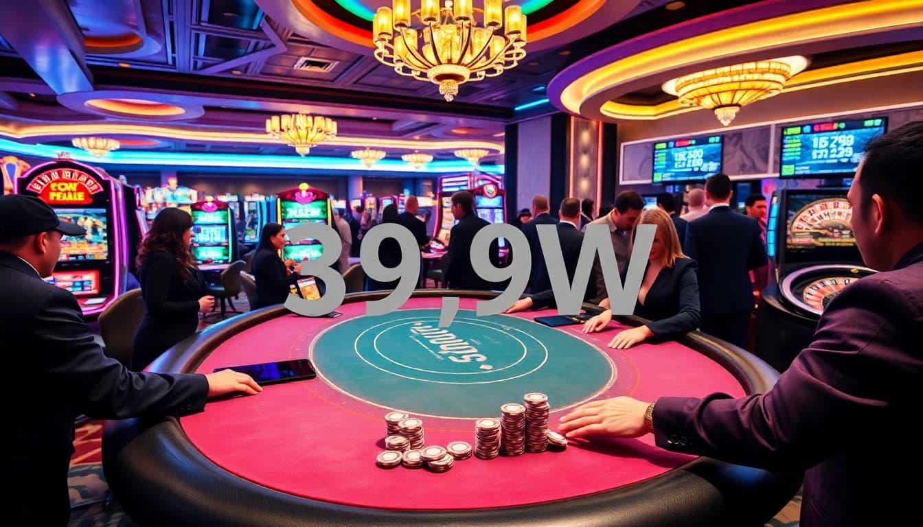Experience thrilling gameplay at 399W's online casino with vibrant poker chips and lively betting.