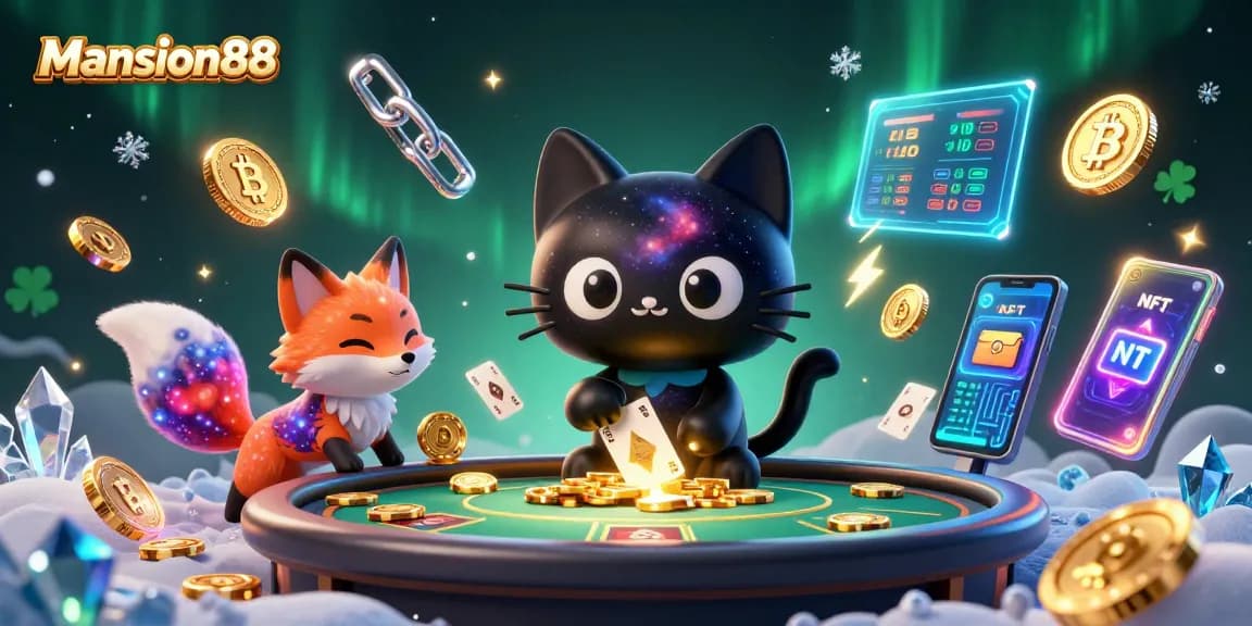 Mansion88 invites players to win big with vibrant 3D illustration featuring cosmic casino elements.