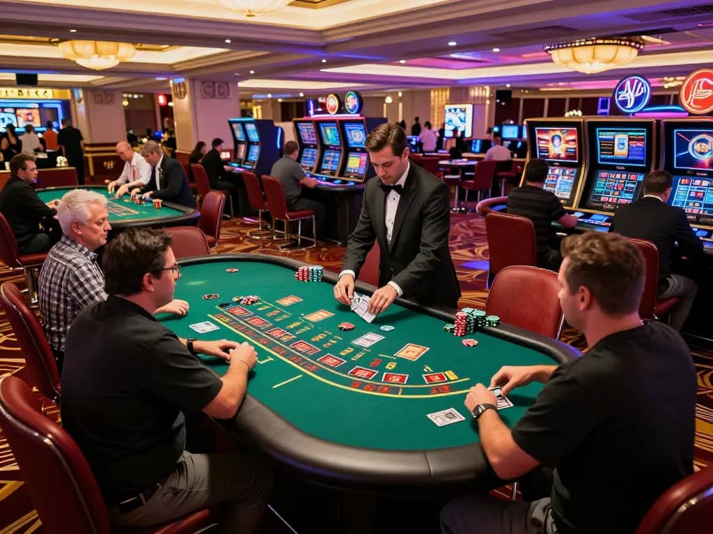 Experience the excitement at 33cc.info with players engaged in blackjack and roulette, capturing the vibrant casino atmosphere.