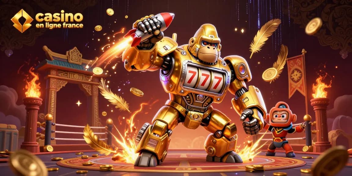Gagnez avec le casino en ligne en France grâce à une scène 3D explosive remplie de mechas, de rouleaux de machines à sous et de pièces d'or