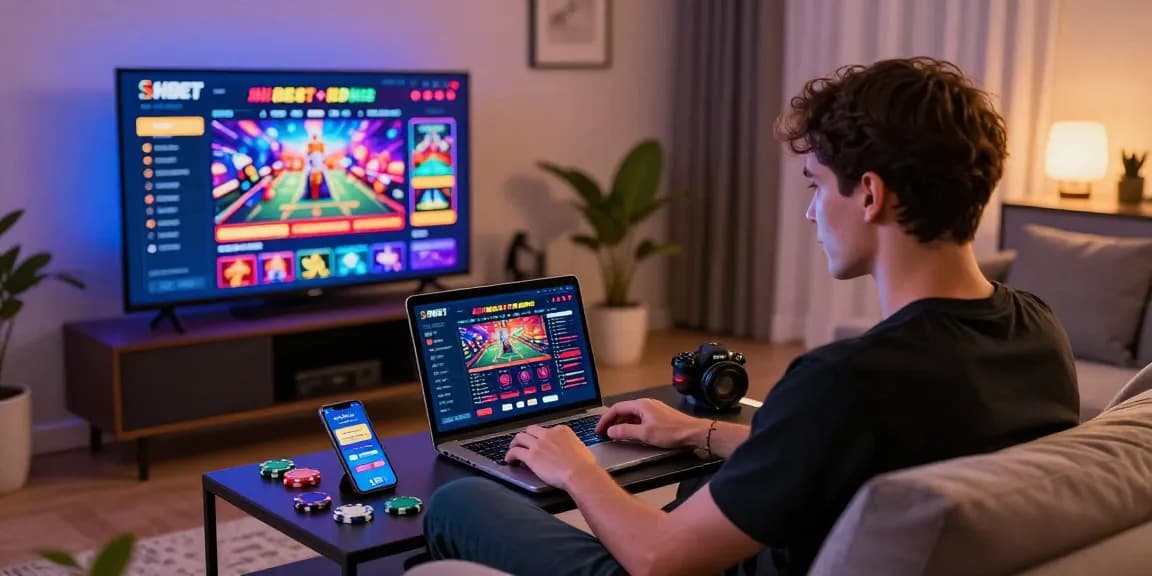 Engaged user enjoying SHBET online gambling platform with interactive gaming elements.