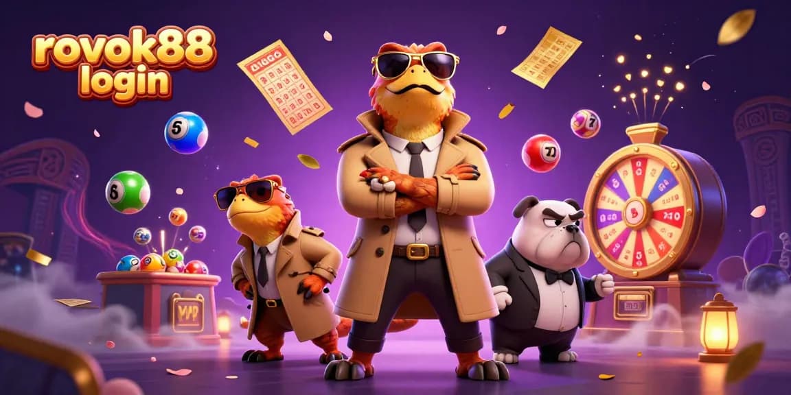 Experience the thrill of rokok88 login with cartoon raptors sneaking into a casino amidst lottery balls and excitement.