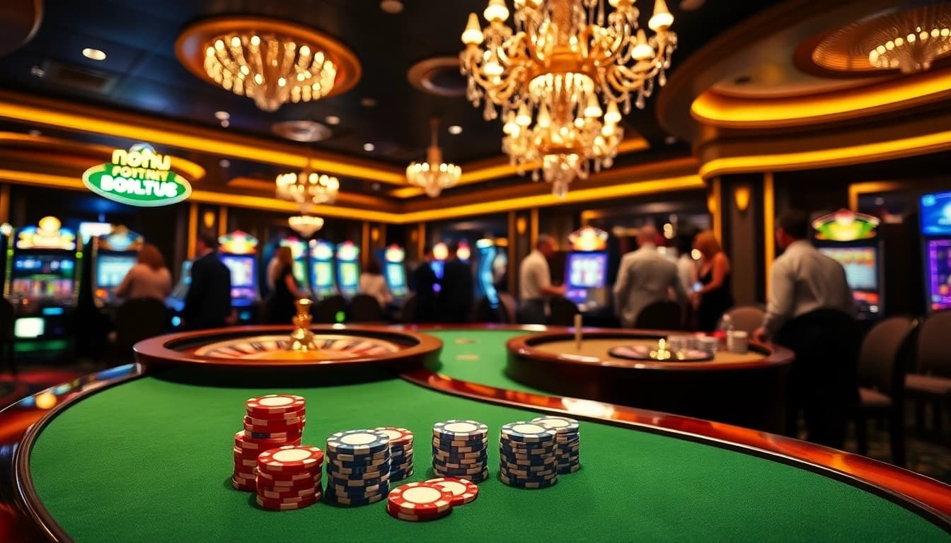 Experience excitement at nohu themed casino tables with vibrant poker chips and cards.