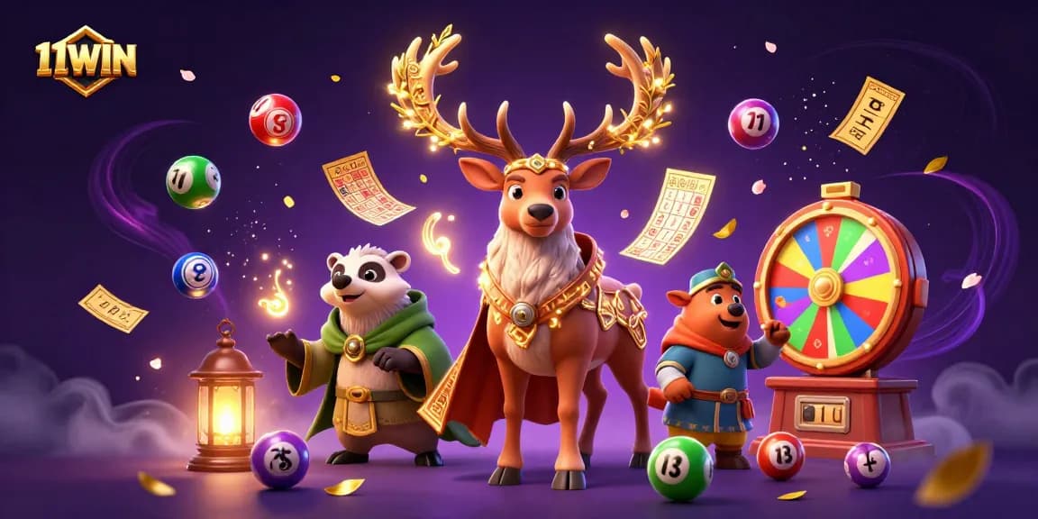 Engage with thrilling 11WIN-themed online gambling action in a vibrant, colorful illustration.