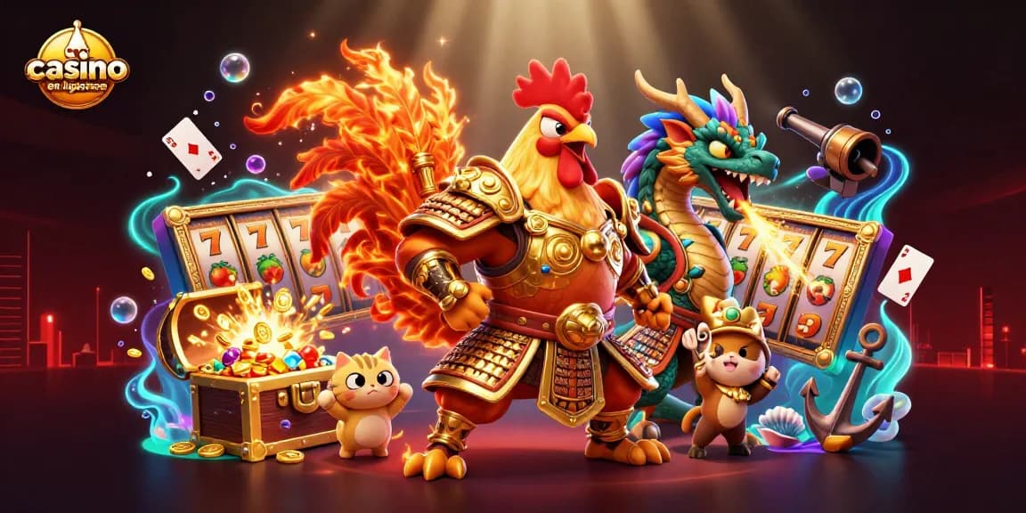 Gagnez avec des stratégies au casino en ligne France, caractérisés par un guerrier coq 3D et des éléments de jeu.
