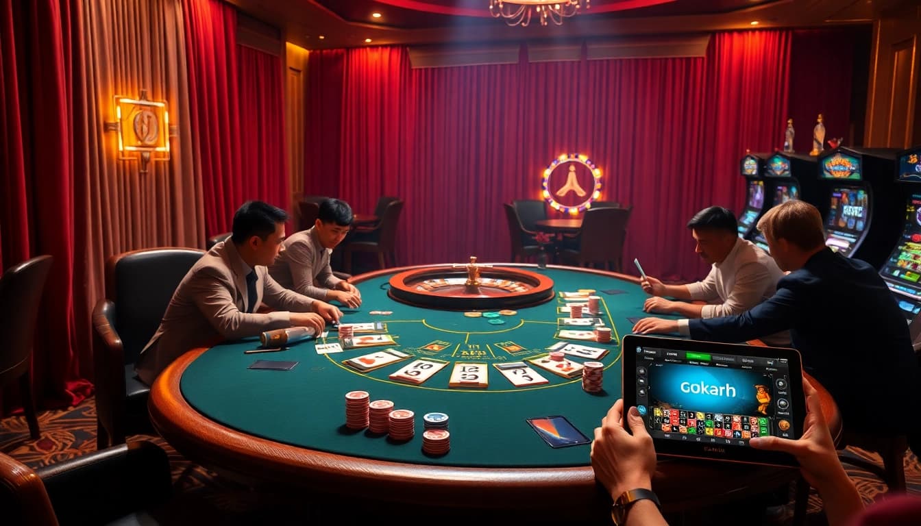 Experience the excitement of 688v at a high-stakes poker table with vibrant casino elements.