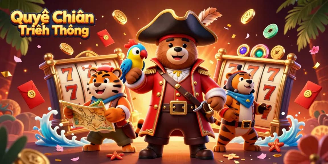 Engage in the excitement of Quyết Chiến Tiền Thưởng with vibrant visuals of slots and treasure maps.